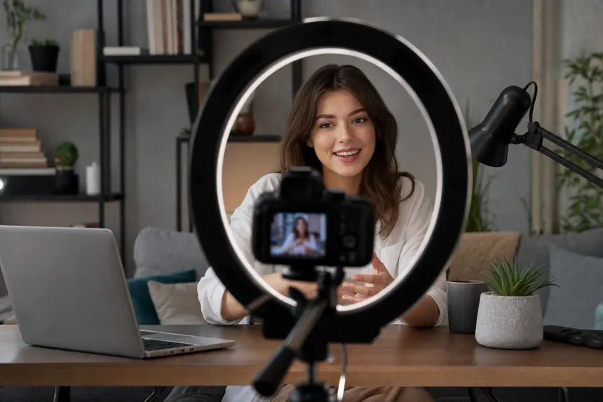 Video creator filming content, AI image by Pixazo