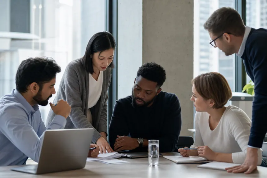 Global team collaborating across regions, AI image by Pixazo